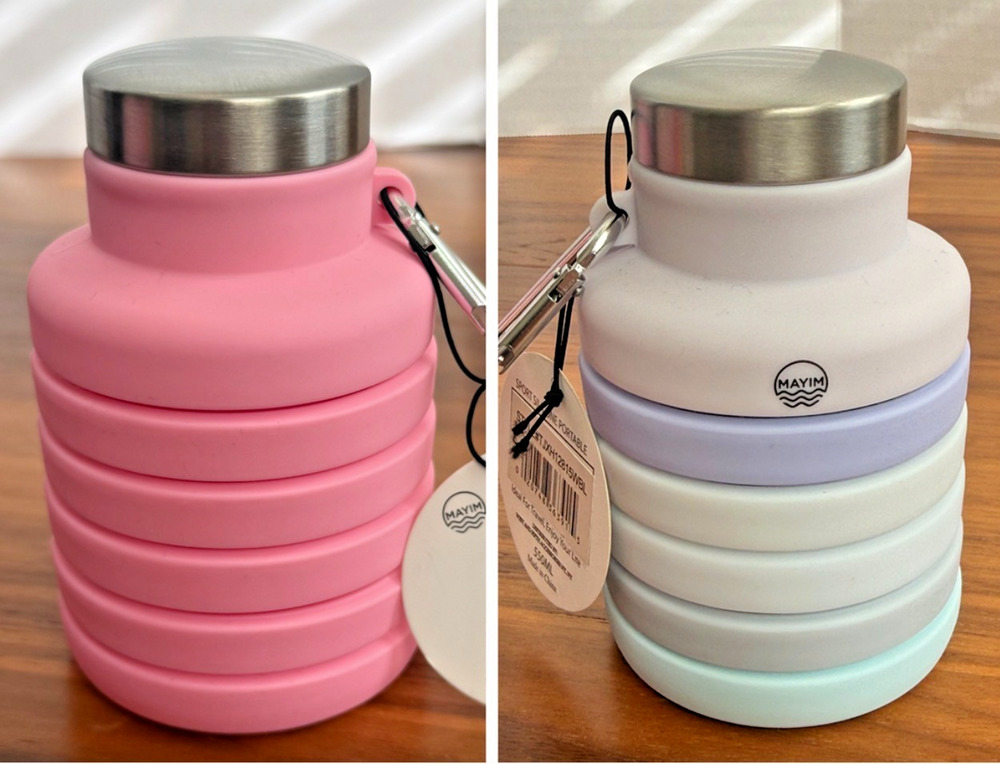 Mayim Collapsible Caribiner 17oz Silicone Water Bottle Purple Pink Pastel Ombre